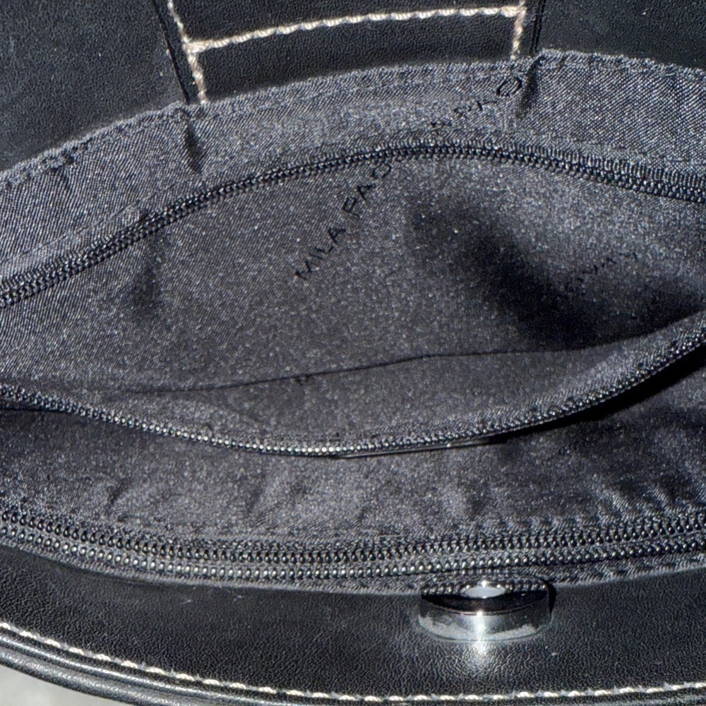 Black Leather Shoulder Bag with Silver Hardware - Picture 7 of 15